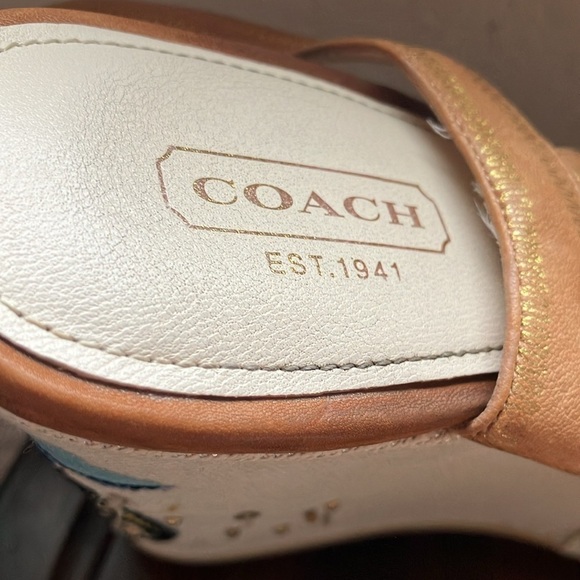 Coach: Caroline (Q632) Strappy Wedges BEACH theme- leather straps- 9B - Picture 2 of 16